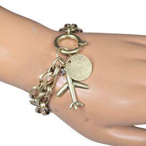 Women's Trendy Dark Gold Plated Brass Double Chain Airplane Charm Bracelet